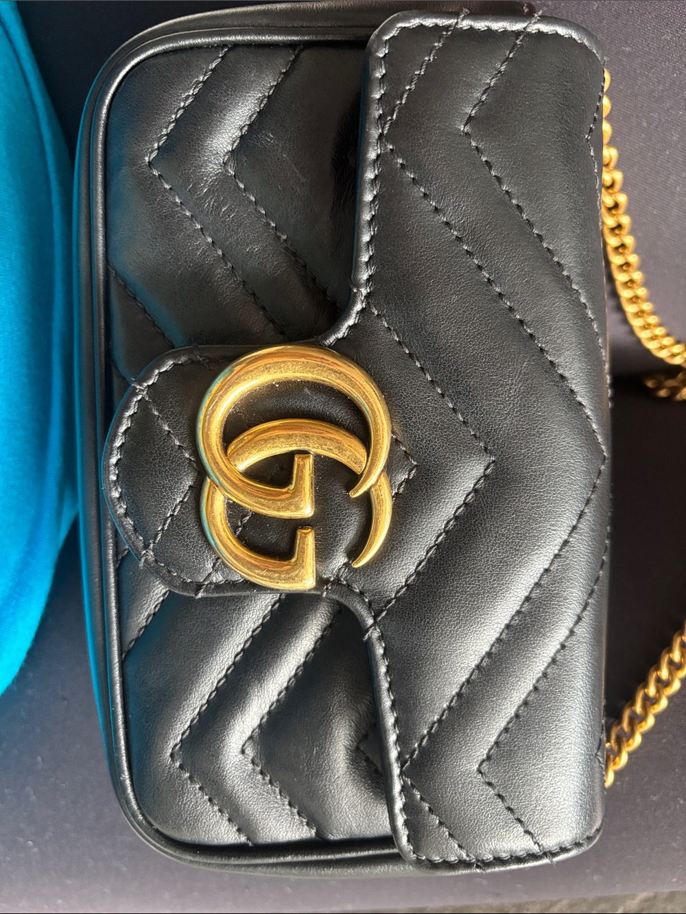 Mini Gucci Black Quilted Crossbody with Gold Double G - Picture 7 of 9